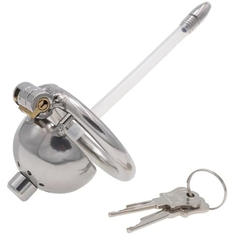 Hollow Metal Chastity Lock Male Masturbation Chastity Device With Silicone Urethral Catheter Chastity Cage Lock Sex Toy