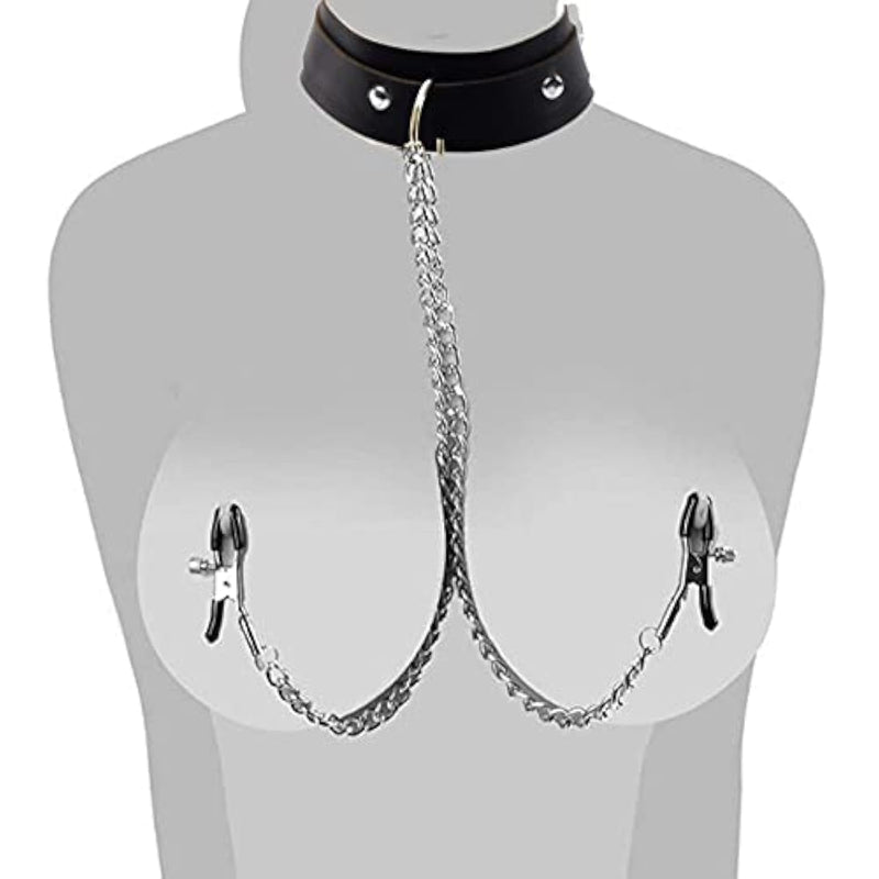 Adjustable Nipple Clamps With Chain Neckalce Adult Sm Games Fetish Leather Collar Nipple Clamps Chain Non Piercing Couple Nipple Clamp Sex Toys Bedroom Bondage Toys