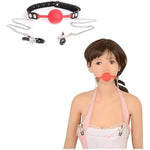 Ball Gag For Adult Bondage Restraints Sex Play, Open Mouth Bondage Gags & Muzzles, Bdsm Ball Gag Sex Play For Couples Flirt Play With Nipple Clamps