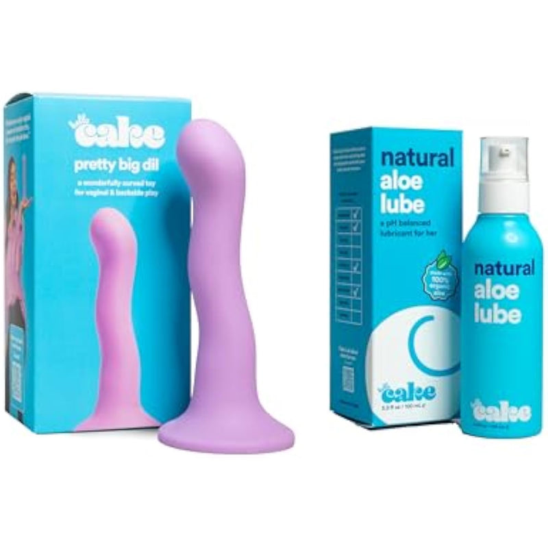 Hello Pretty Big Dil Bundle - Includes Natural Aloe Lube 3.3 Fl Oz And Pretty Big Dil - Harness-Compatible Dildo For Women And Ph Balanced Personal Lubricant For Her
