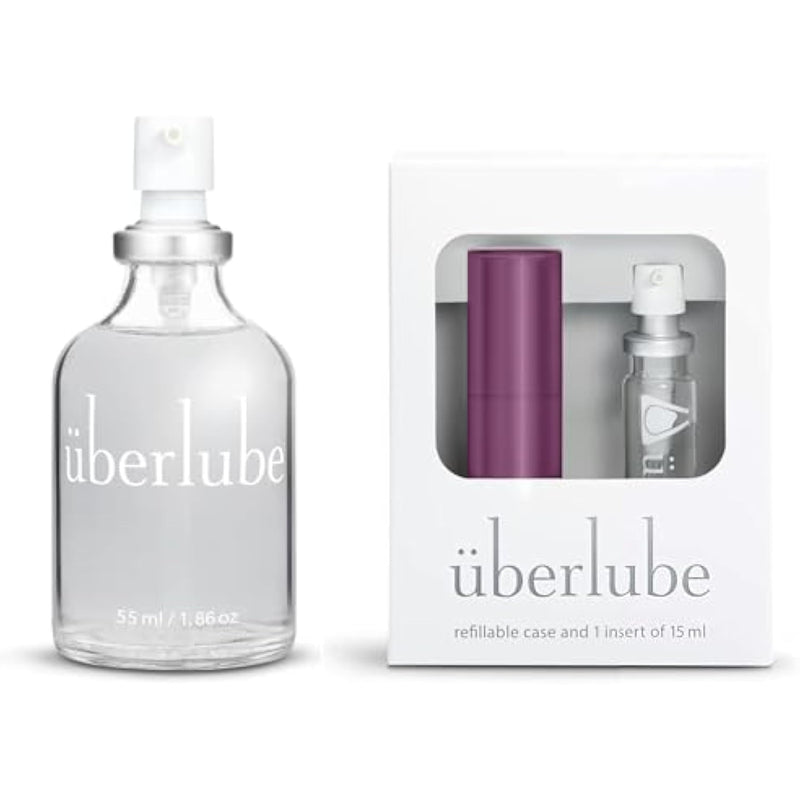 Home And Travel Bundle - Eggplant Travel Lube Kit + 55Ml Bottle Silicone Lube, Unscented, Flavorless, Works Underwater - 55Ml + Eggplant Kit