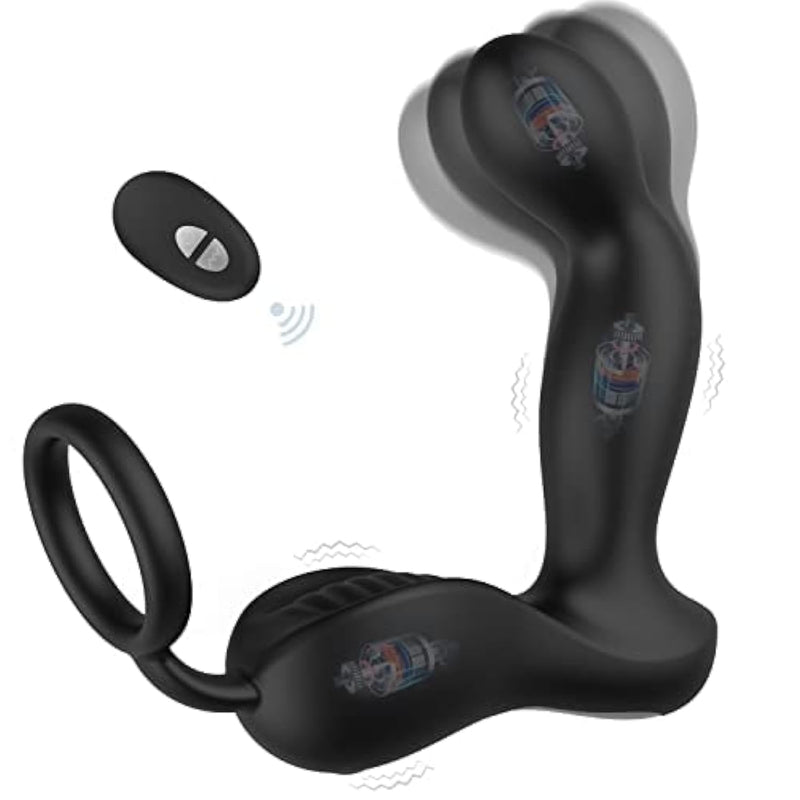 3 In 1 Prostate Massager With 10 Vibrating Modes & 7 Wagging Patterns For Men Prostate Stimulation, Remote Control Anal Vibrator Silicone P-Spot Stimulator With Cock Ring For Versatile Play