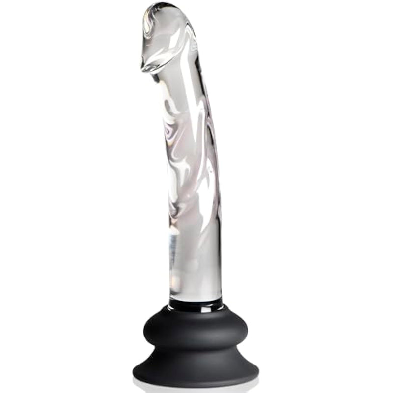 Pleasure Crystals 7" Glass Dildo With Silicone Base For Men, Women & Couples. Realistic Texture, Includes Removable Silicone Suction Cup, Ideal For Temperature Play. 2 Pieces, Clear.