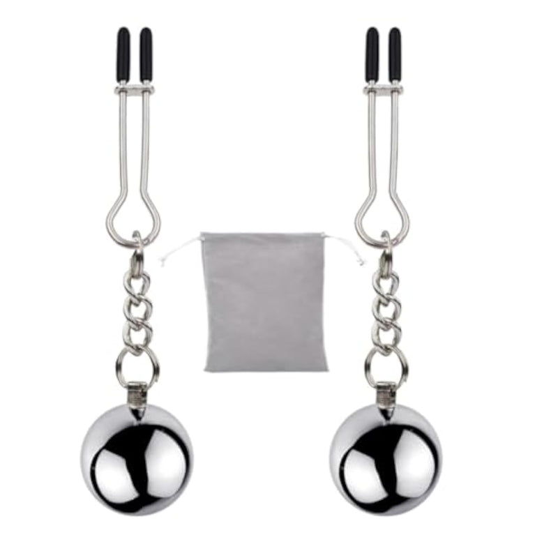 Stainless Steel Adjustable Metal Nipple Clamps for Women - Non-Piercing Large Nipple Clips with Gravity Ball Pendant
