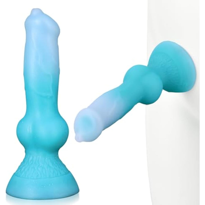 Dog Dildo Realistic Animal Penis With Suction Cup, 7.4Inch Wolf Dildos Fantasy Silicone Anal Toys For Beginners G Spot Stimulation Women Strap On(Blue)