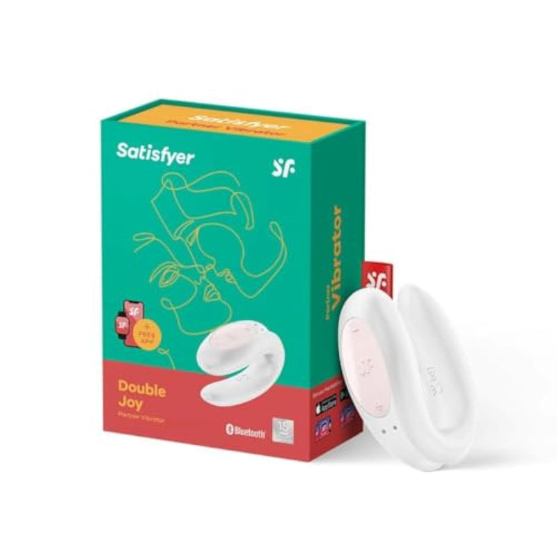 Double Joy Connect App | Partner Vibrator | 2 Strong Power Motors | Waterproof (Ipx7) | Rechargeable Battery | Skin-Friendly Silicone (White)