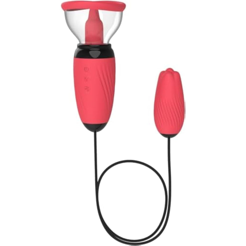 Dildo Vibrator 3In1 Tongue 10 Vibration 6 Suction Modes Breasts Clitoris Suction G-Spot Vaginal Licking Thrusting Toy (Red)