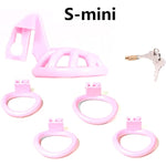 2022 Super Small Penis Ring Sissy Chastity Cage,Locked In Male Chastity Device With 4 Base Ring (S-Mini, Pink)