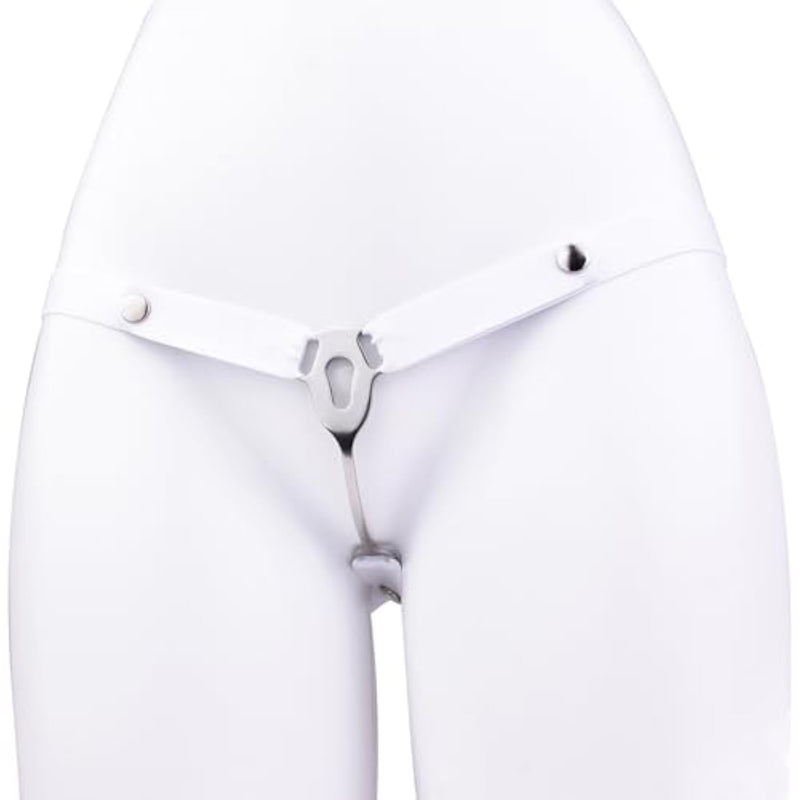 Flat Chastity Cage With Anti-Off Adjustable Auxiliary Belt Sissy Fake Women Cock Cages Inverted Chasity Device Sm Fetish Bondage Sex Toys For Men (White,3231+Belt)