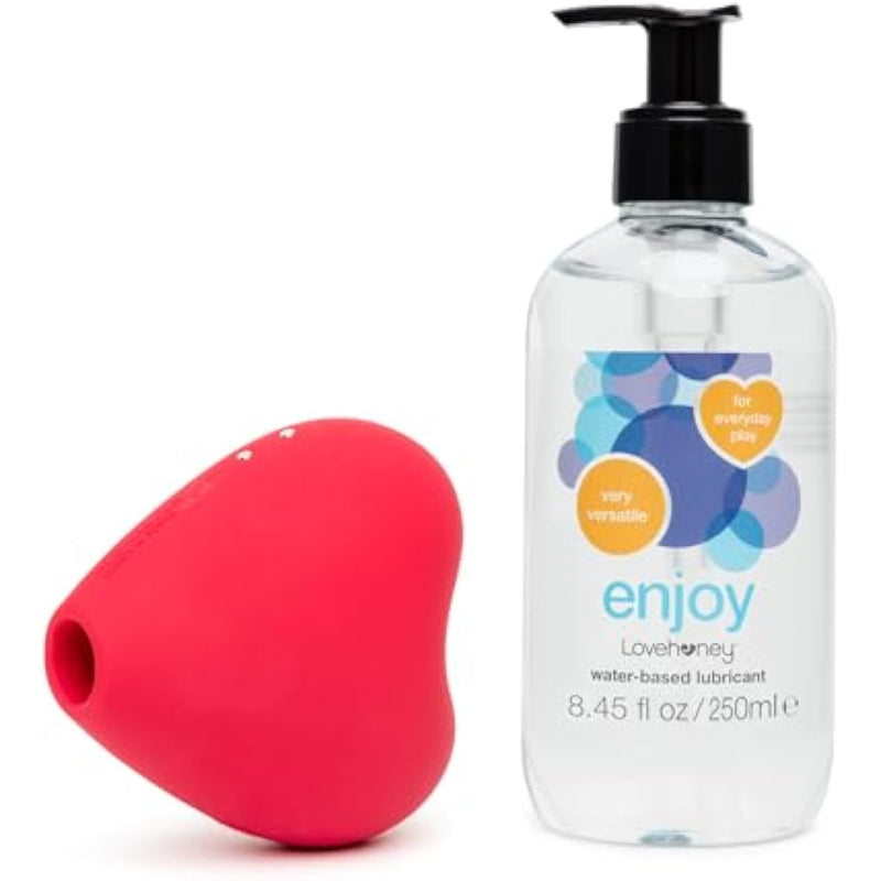 Heart Pleasure Air Clitoris Sucker & Enjoy Water Based Lube 8.5 Fl Oz - Couple Sex Toys Bundle