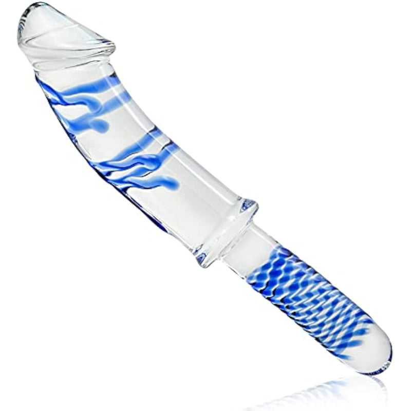 Crystal Anal Plug Butt Glass Dildo Handheld Realistic Dildo With Blue Raised Spiral Texture