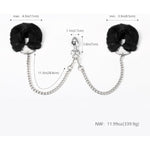 Metal Butt Plug With Furry Handcuffs Stainless Steel Wrist Restraints & Anal Plug Adult Sexual Toys For Women (Black)