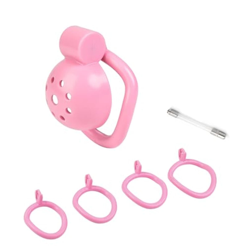 Pink Chastity Cage Male Flat Chastity Devices Lock Design Small Chastity Cage Male Penis Cage Cock Cage Bdsm Toys For Couples Sex 680 (Pink,Silicone Tube)