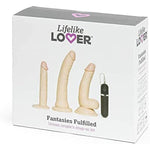 Lifelike Lover Strap On Dildo Kit - Includes 6 Inch Vibrating Dildo - 8 Inch Realistic - 6 In Slimline Anal Massager - 3 O-Rings & Adjustable Harness - Flesh Pink