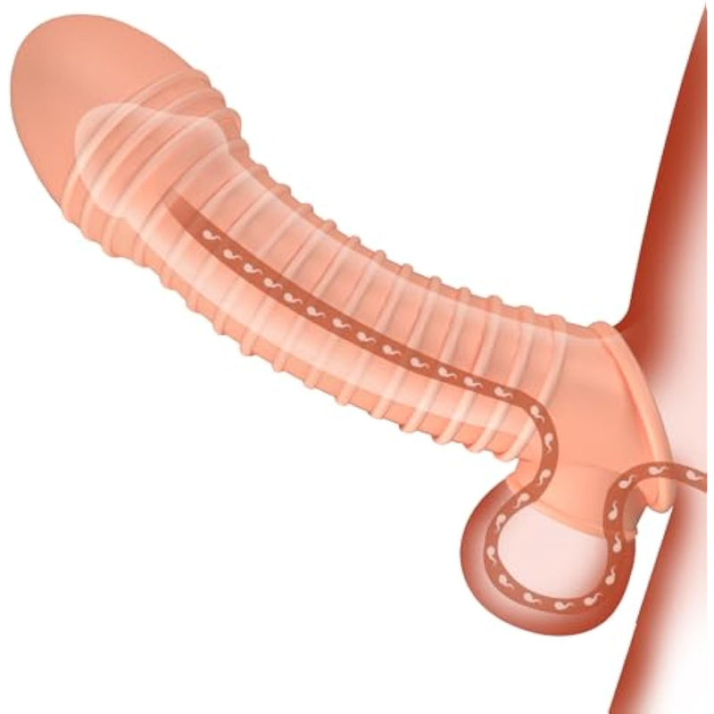 Penis Sleeve, Cock Sleeve Extension Sheath Penis Ring With Ball Stretcher For Enlarge Thicken, Reusable Condom Realistic Dildo Penis Sleeve, Adult Male Sex Toys For Men Couple