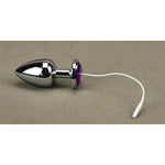 Purple Gemstone Base Metal Anal Plug Set with 3 Stretchable Penis Rings and Electric Shock Function