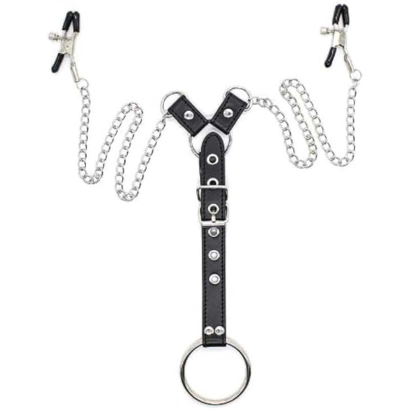 Men Sexy Nipple Clamps Chain With Penis Ring Erotic Leather Fetish Nipple Clamp Sex Toys Adjustable Breast Clips Bdsm Sexual Pleasure Tools Bedroom Sm Game For Couples Bdsm Bondage Kits