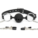 Silicone Gag Mouth Gag With Sex Nipple Clamps Chain, Ball Gag With Lock Large Bondage Set Sex Toy For Couples Extreme Sex Mouth Ball Gag Adjustable