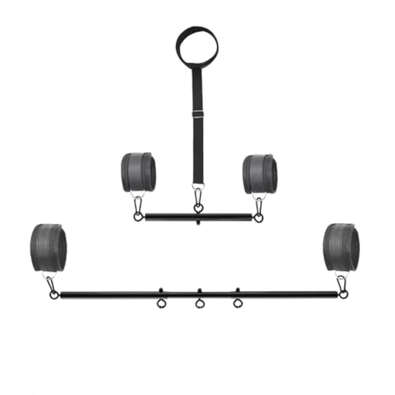 Sm Spreader Bar With Collar Black Handcuffs Bondage Restraints Sex Set Adjustable Straps Bedroom Sex Toys For Couples