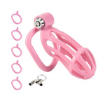 Male Chastity Cage Long Cock Cage With Push Lock And 5 Different Arc Rings Sex Toys Lightweight And Breathable Penis Cage Resin Sissy Chastity Device For Male Penis Bondage (Pink)