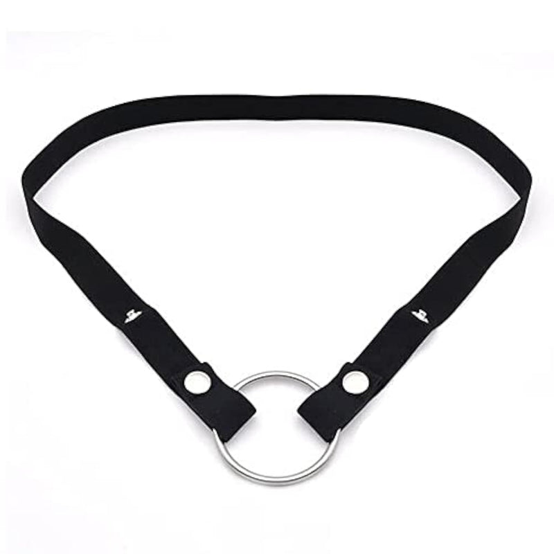 Male Chastity Device Accessories, Anti-Off Penis Cage Strap Chastity Cage Auxiliary Belt With Scrotum Cock Rings, Black Adjustable Elastic Belt + 45Mm Stainless Steel Ring
