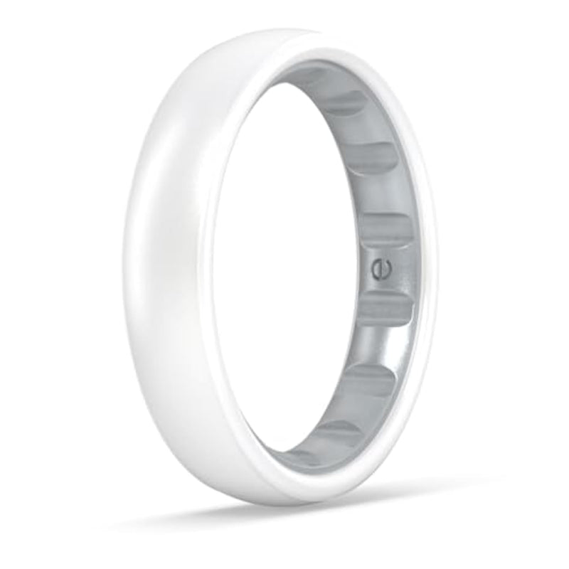 Elements Luxe Classic Thin Silicone Ring - Comfortable And Flexible Design - 4.3Mm Wide, 1.75Mm Thick - Pearl - Size 5