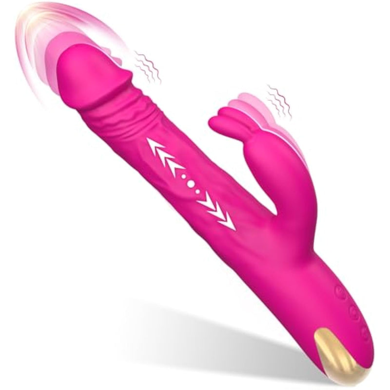 Sex Toys Thrusting Vibrator For Women, Adult Rabbit Thrusting G Spot Dildo With Vibrating Ears, Vibrators Silicone Realistic Vibradores, 3 In 1Vibrators With 5 Thrusting 10 Vibrations Modes (Pink)