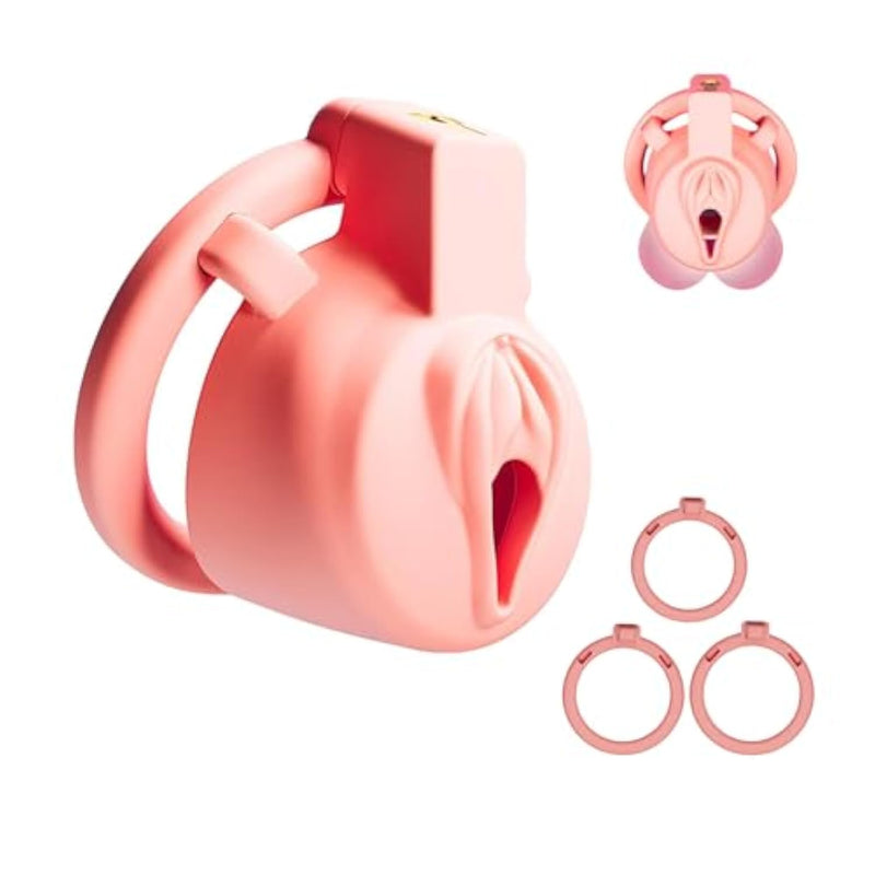 Sissy Chastity Cage Short Penis Cage With 3 Different Sized Rings Sex Toys Cock Cage With Concealed Lock And Belt For Man Penis Bondage Male Chastity Device Made Of Lightweight Resin (A,Pink)