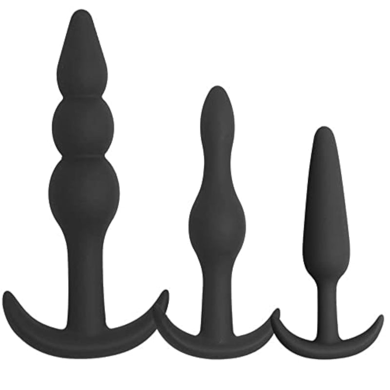 Silicone Anal Training Kit for Beginners to Advanced Players - 3 Pack of Comfortable Long-Term Wear Anal Plugs