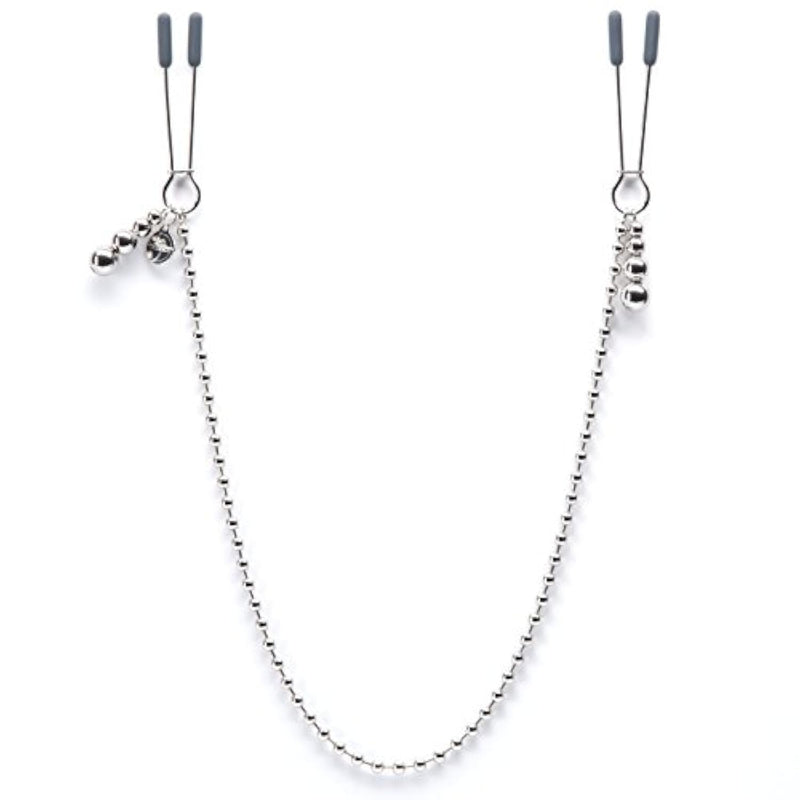 Fifty Shades of Grey at My Mercy Nipple Clamps - 27g Weighted Nipples Clamps with Chain - Silicone Covered Tips for Stimulation - Includes Satin Bag - Silver