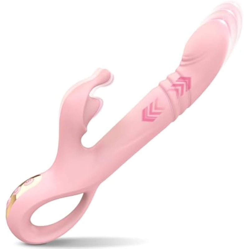Thrusting Rabbit Vibrator, Female Sex Toys With 10 Thrusting & Vibrating Modes, Low Noise Thrusting Dildo Vibrators For Women, Anal Dildo Vibrators Waterproof Adult Toys, Pink