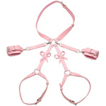 Pink Bondage Harness With Bows For Women, Men, & Bdsm Couples, Vegan Leather Restraints For Subs - Xl 2Xl, Pink.
