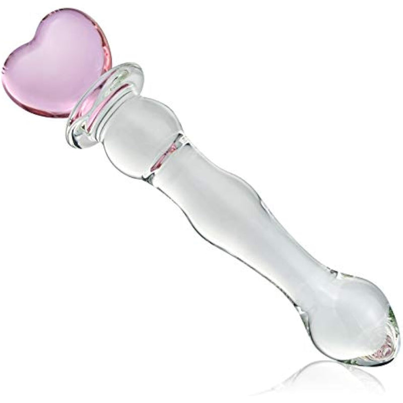Glass Double-Ended Dildo G-Spot Stimulation Butt Plugs Anal Beads Pleasure Wand With Pink Heart