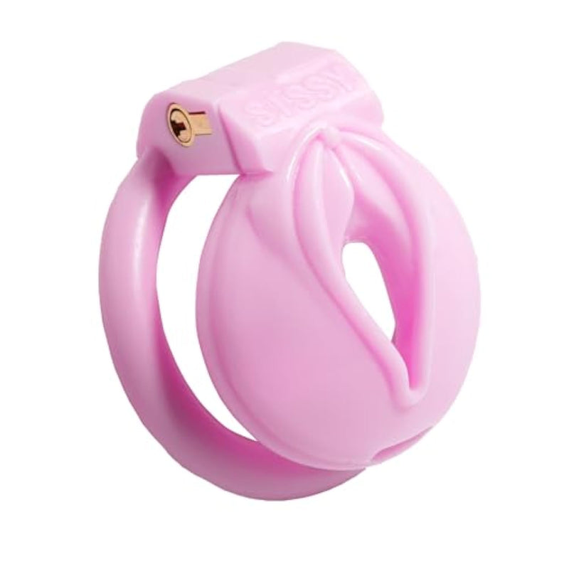 Pink Sissy Chastity Cage Fake Woman Vagina Cock Cage Adults Chastity Device With 4 Penis Rings Breathable Penis Cage Sm Male Bondage Sex Toys (Pink)