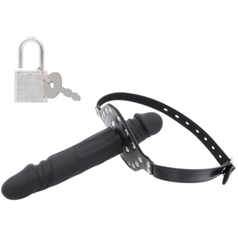 Silicone Realistic Dildo Head Double Gag With Lock Bondage Gear & Accessories Leather Bondage Ball Gag Breathable Cock Sex Gag With Holes Open Mouth Gag Sex Toys