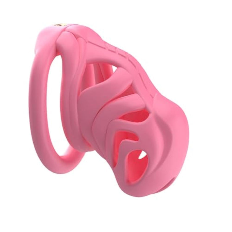Male Chastity Device With 4 Rings Cock Cage, Lightweight Chastity Cage Body-Stainless Steel Penis Cage For Men Invisible Lock Adult Abstinence Penis Bondage Adult Sex Toy (Bending Ring,Pink L)