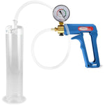Penis Pump Maxi Blue Handle With Gauge, Clear Hose - 9 Inch Length X 1.75 Inch Diameter Cylinder