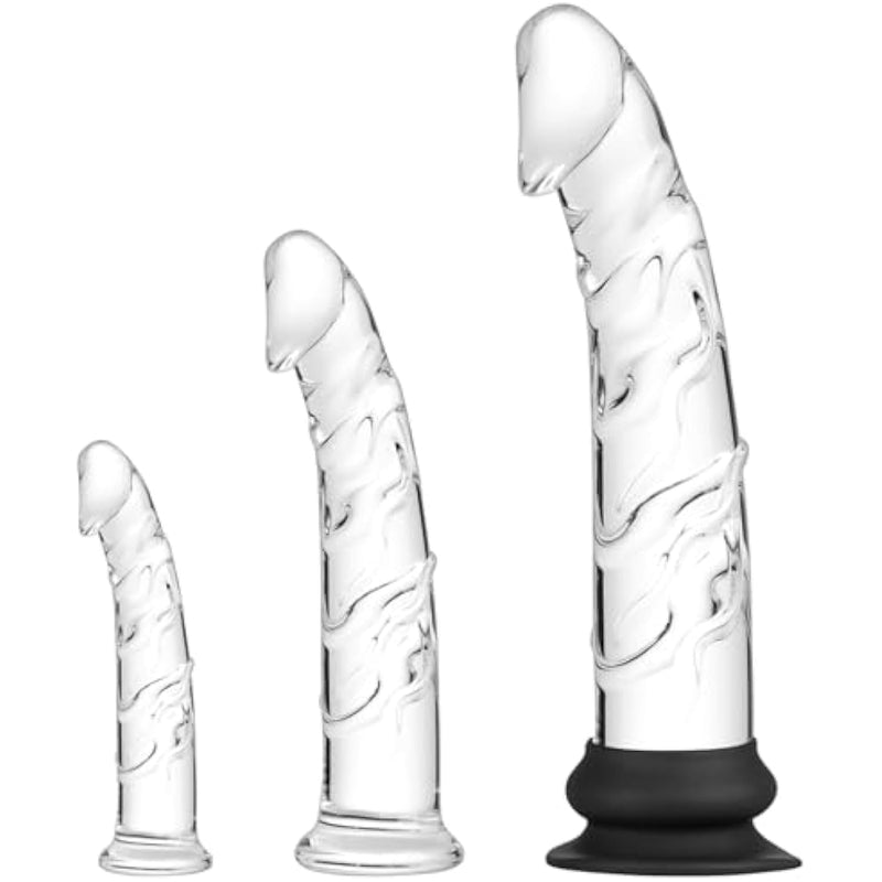 Realistic Suction Glass Dildo Set-3 Sizes(Small Big Large) With 1 Removable Silicone Suction Cup,Perfect For Temperature Play,Anal And Vaginal Pleasure Dildo,Suitable For Beginners To Advanced Users