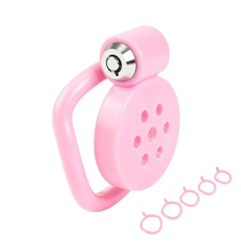 Flat Breathable Chastity Cage With Metal/Silicone Dilator, Pull Cords Abs Push-Lock Cock Cage Sm Bondage Fetish Extreme Sex Toys For Men (Pink)