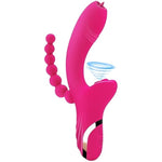 G-Spot Bunny Vibrator Vibrations/Sucking 3 In 1 Vibrators With Vibrating Pull Beads, Waterproof Clitoral Nipple Anal Stimulato, Sex Toys.(Red)
