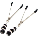 Elite Nipple Clamps, Silver Color With Black Pendant