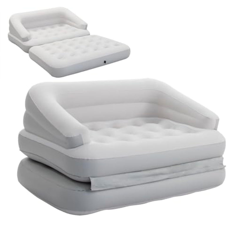 Inflatable Couch Flocked Air Sofa Bed, Blow Up Sofa For Camping, Gray