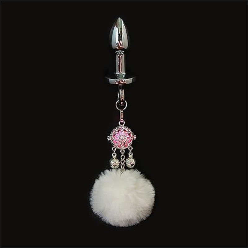 Wearable Tail Anal Plug Cute Plush Ball With Lamp, Cosplay Game Accessorie Luminous Anal Plug Sex Toy With Bell(Pink,S)