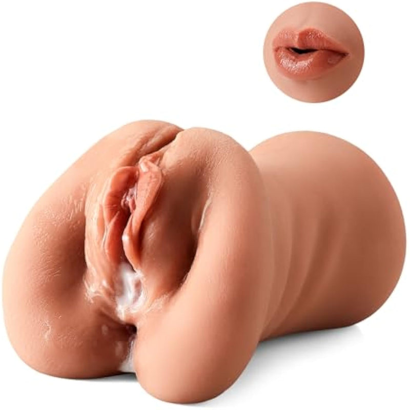 3 In 1 Pocket Pussy Male Masturbator - Adult Sex Toys For Men Penis Stimulation,Male Blowjob Stroker Toy With 3D Realistic Textured Tight Anus & Real Mouth For Man Masturbation Pleasure (Tan)
