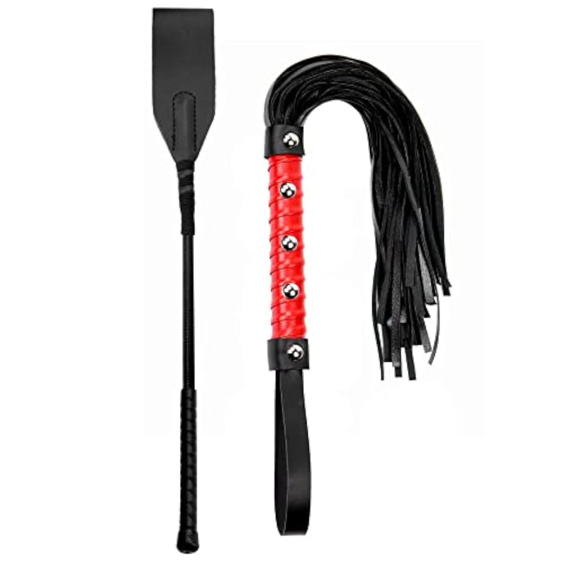 Leather Equestrian Riding Crop and Faux Leather Whip Set for Cosplay Play