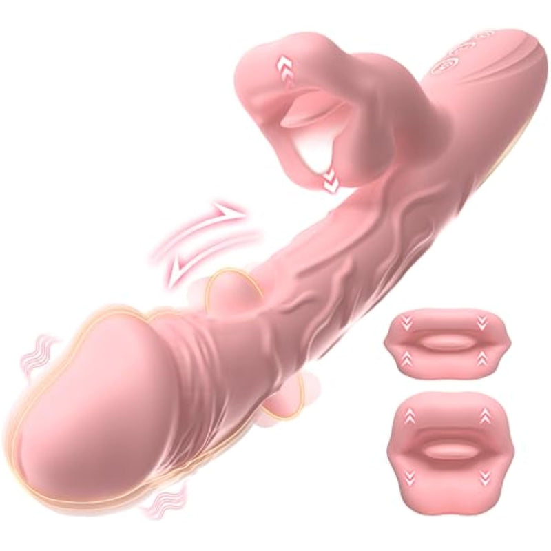 G Spot Vibrator Rose Sex Toys - 3 In 1 Tongue Vibrator Adult Sex Toy With 6 Wiggling 7 Licking & 10 Vibrating Modes, Rabbit Vibrators Realistic Dildo Clitoral & Anal Stimulator For Women Beginners