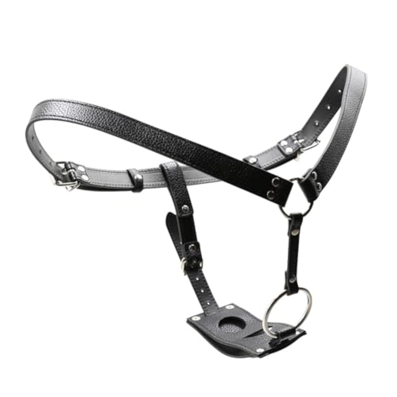 Women's Adjustable Leather Chastity Belt for Couples - Sexy Thong Design with Three Openings, Perfect for Role-Play and Adventurous Experiences