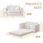 Loveseat Sleeper Sofa,55" Convertible Sofa Bed Couch Futon Couches For Living Room,3-In-1 Pull Out Floor Couch With Backrest And Pillows, White