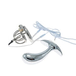 Electric Shock Chastity Lock and Bead Metal Anal Plug Combination Set for BDSM Enthusiasts