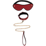 Faux Leather Bondage Collar With Chain Leash Set And Blindfold, For Adults Sm Restraint Sex Play Toys